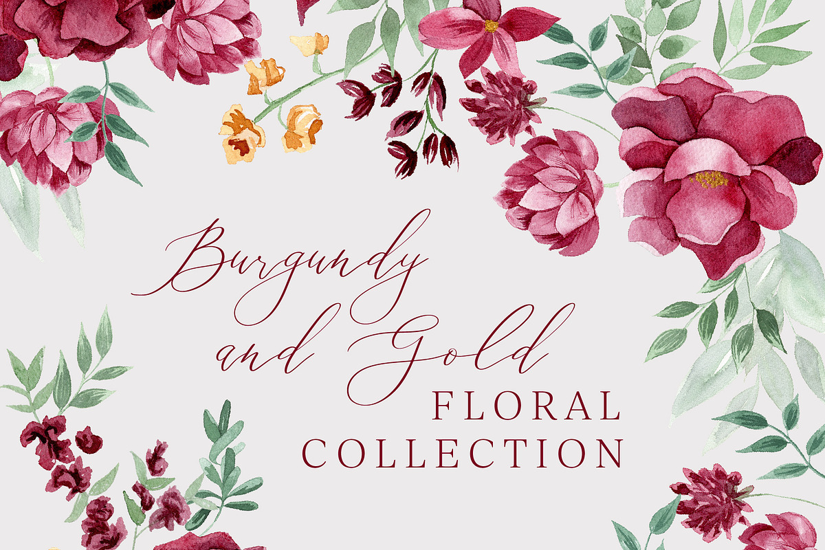 Burgundy and Gold Floral Collection, an Illustration by One and Only Paper (Photo 1 of 6)