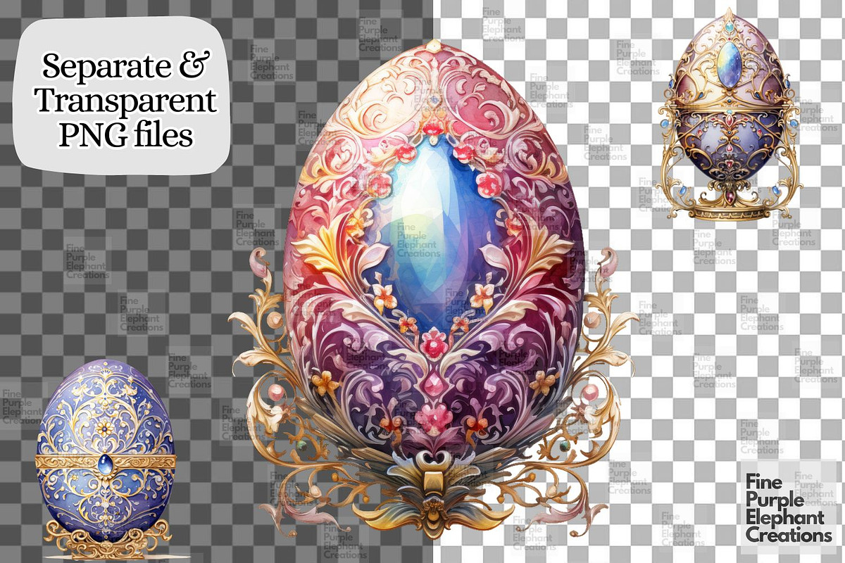 Watercolor Faberge Eggs PNG Clipart, an Object Graphic by Fine Purple Elephant (Photo 2 of 3)