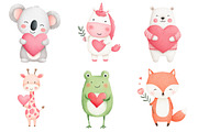 Watercolor Valentine Animals Clipart, an Illustration by Dream Creation (Thumbnail 6 of 7)