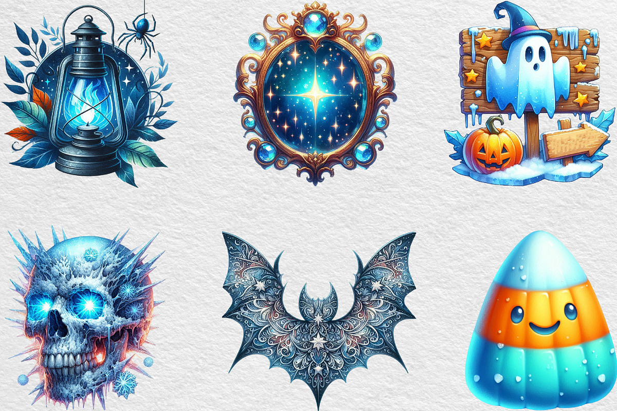 Watercolor Blue Halloween Clipart, an Illustration by Black Bird Studio (Photo 3 of 6)