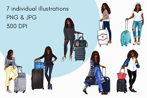 Travel Girls 4 - Dark Skin Clipart