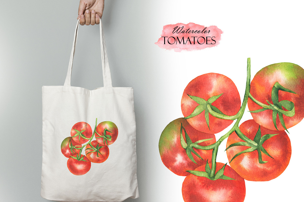 Watercolor Tomatoes, a Food Illustration by OlDm_Shop (Photo 4 of 5)