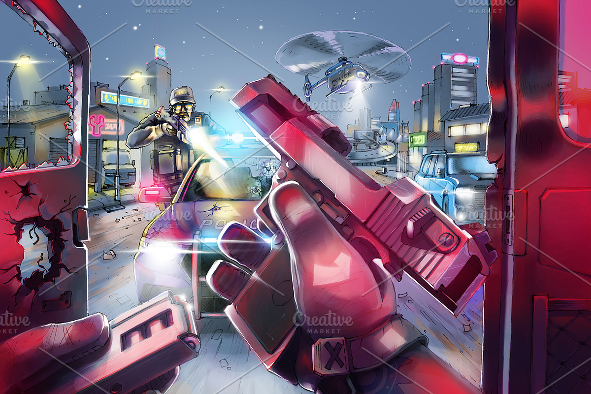 Night Police Pursuit, an Illustration by LEKS illustrations (Photo 1 of 3)
