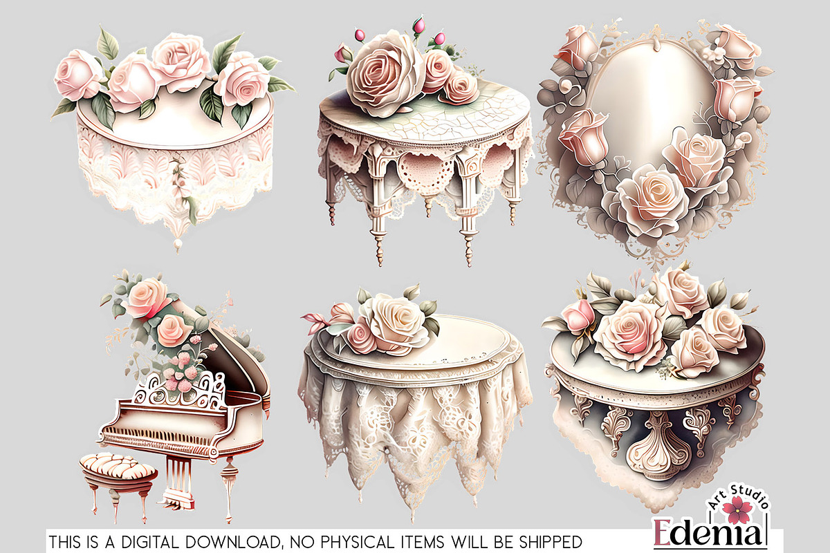 Vintage Romantic Clipart Bundle, a Decorative Illustration by EdeniaArtStudio (Photo 5 of 13)