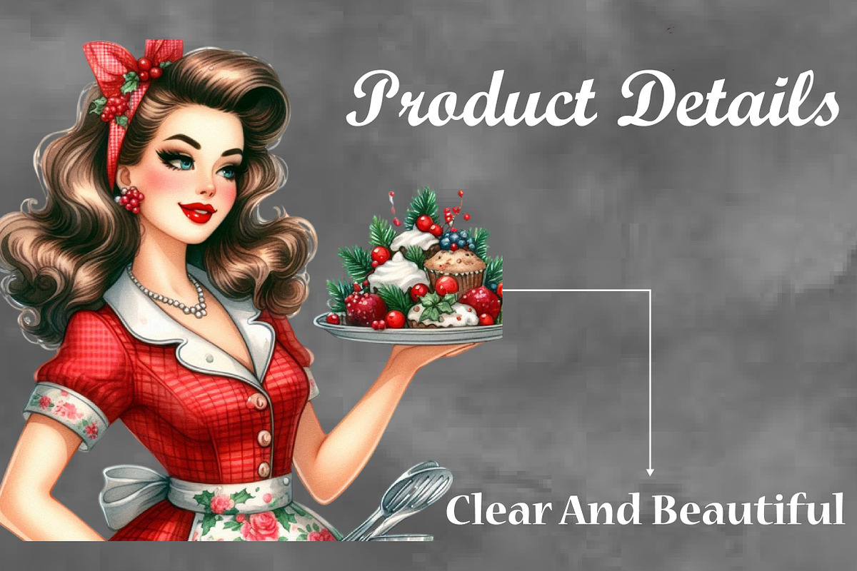 Christmas Pin Up House Wife Clipart, a Seasonal Illustration by Craft Nest (Photo 3 of 5)