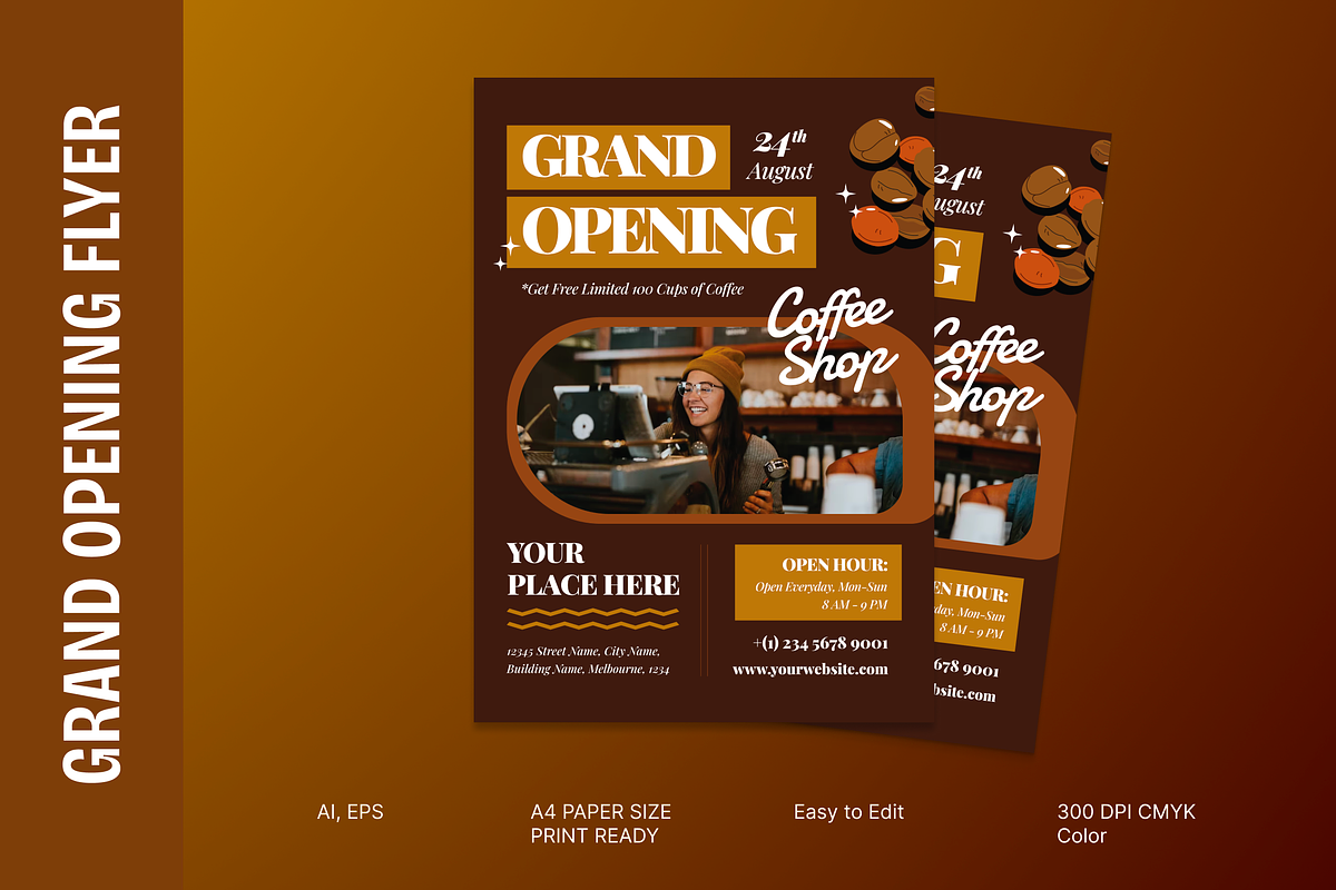 Grand Opening Coffee Shop Flyer, a Flyer Template by MMPixelCraft (Photo 1 of 6)
