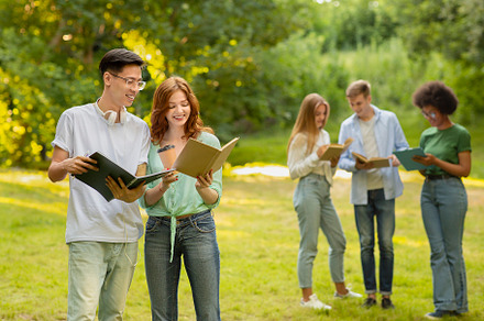 College Life. Cheerful Multiracial C, a Photo by Prostock-Studio