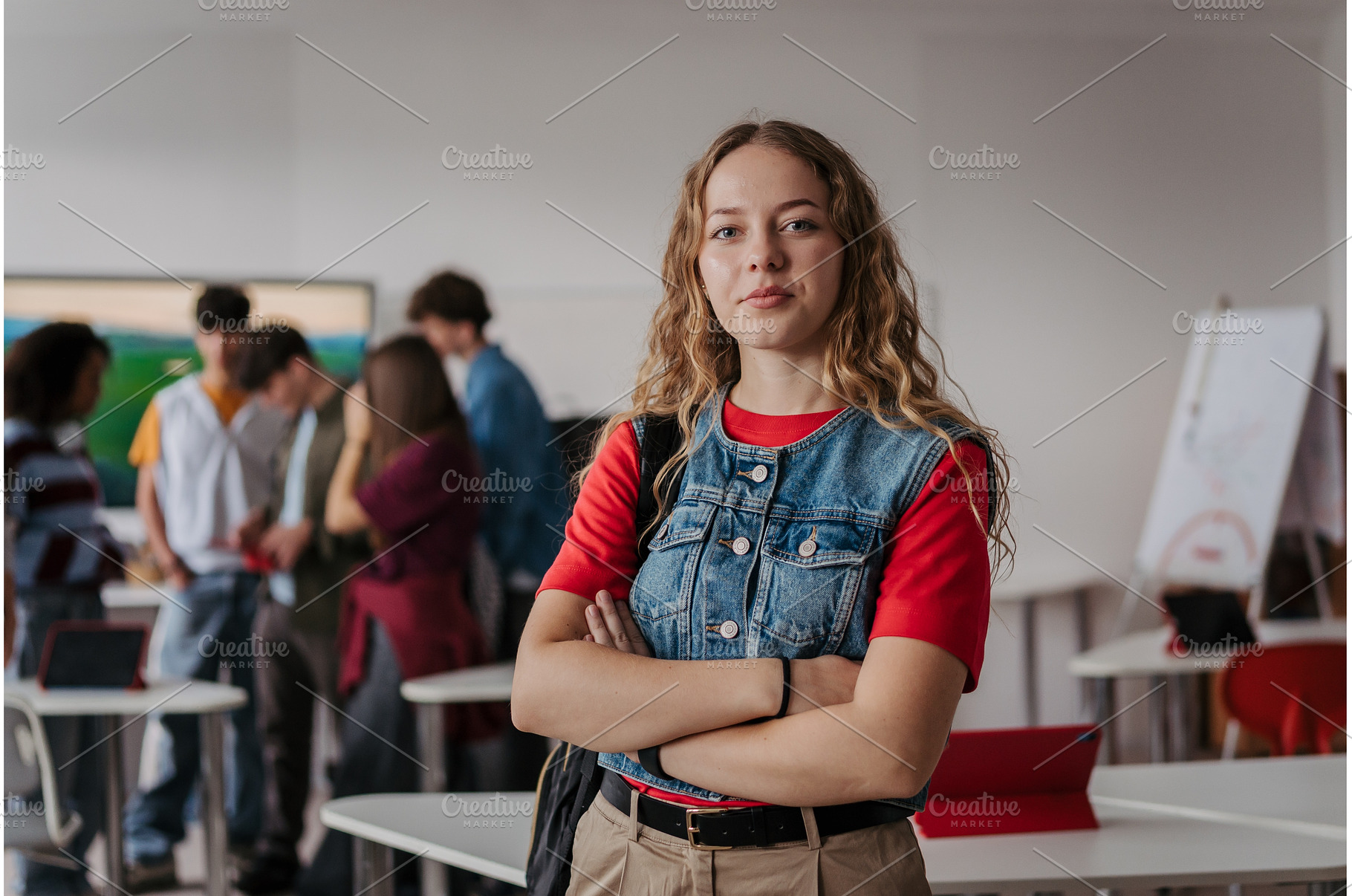 Confident teen student standing in, a School & Education Photo by HalfPoint