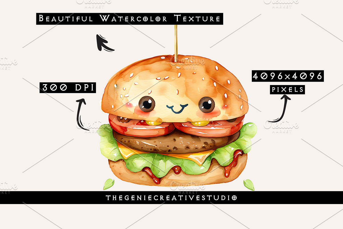 Cartoon Hamburger PNG Clipart Set, a Food Illustration by Geniecreativestudio (Photo 3 of 9)