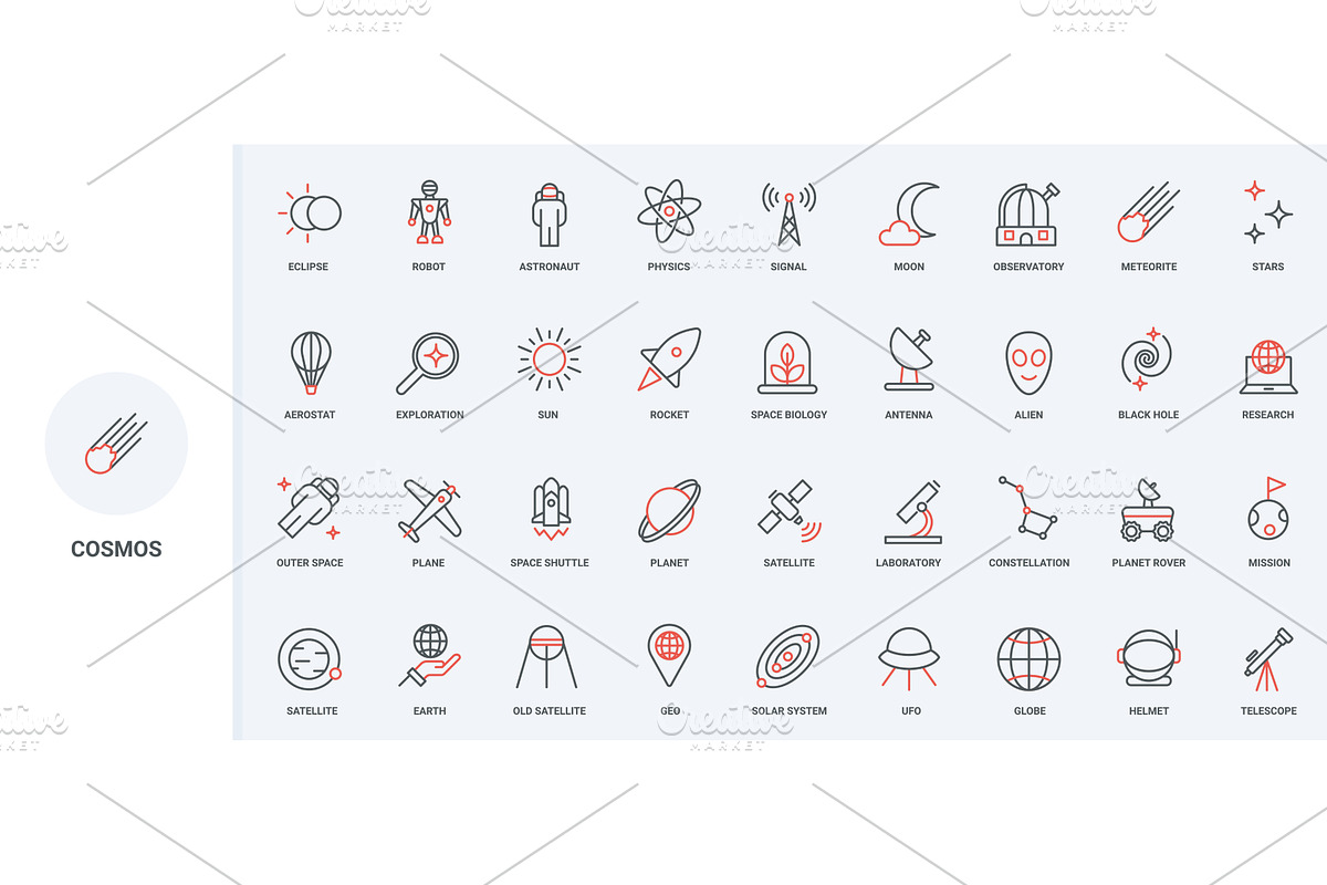 Space astronomy station icons, an Object Illustration by Lemberg Vector