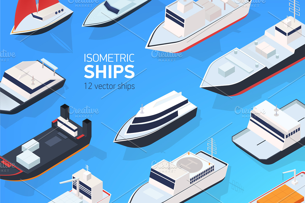 Set of 12 different ship, an Object Illustration by Good Studio