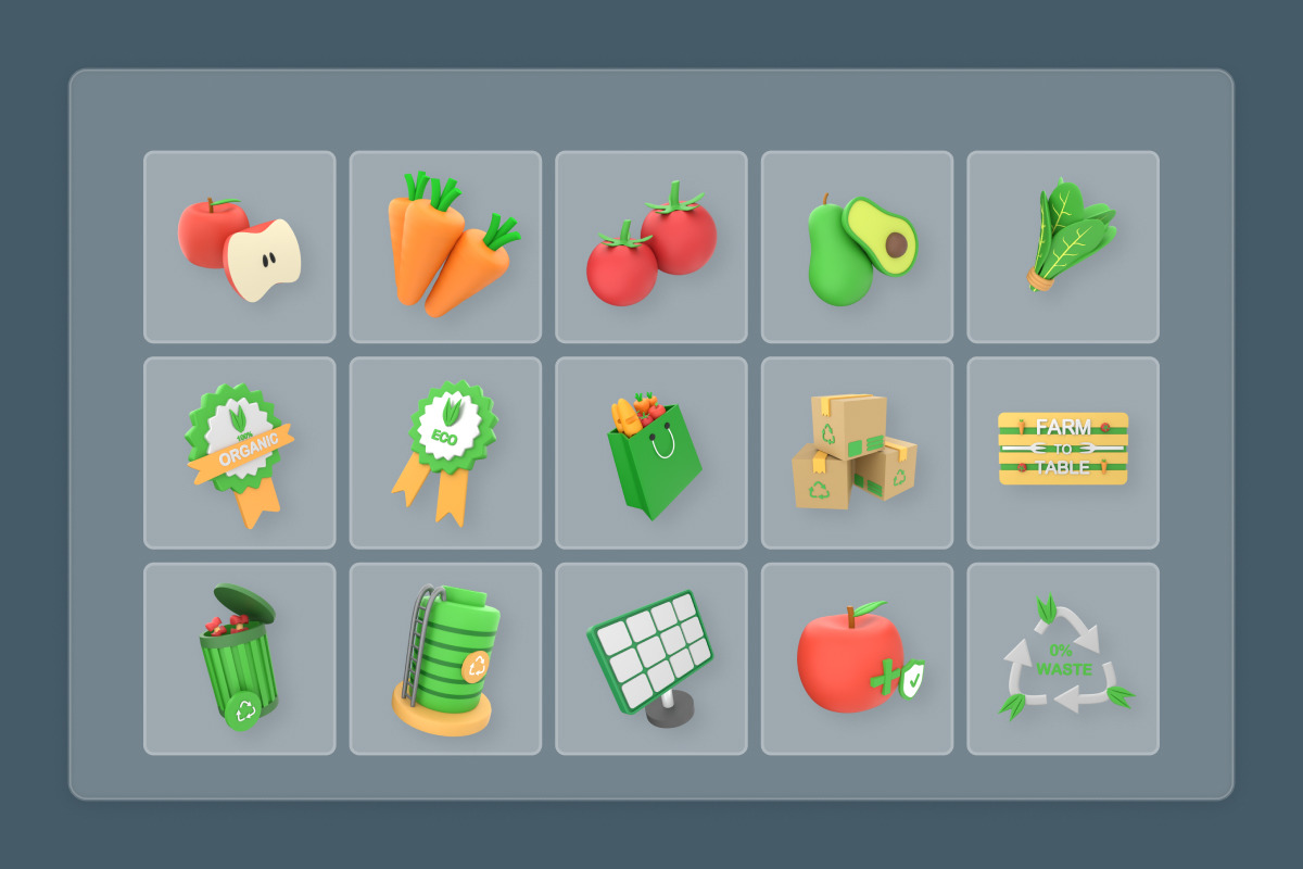 Organic Produce 3D Brand Icons, a Food Illustration by twinstd (Photo 6 of 6)