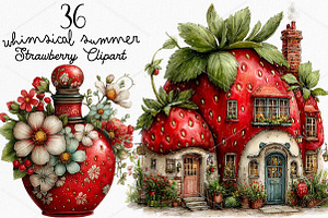 Whimsical Summer Strawberry Clipart, a Seasonal Illustration by Canvas Craft