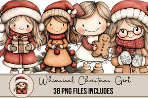 Whimsical Christmas Girl Clipart, an Illustration by DreamArtGraphic