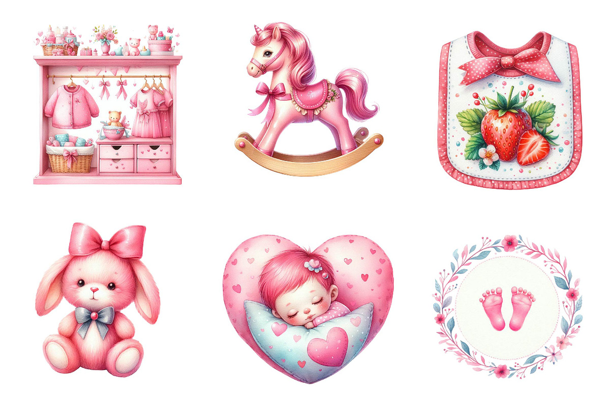 Pink Baby Girl Nursery Clipart, an Icon by Dream Creation (Photo 2 of 6)