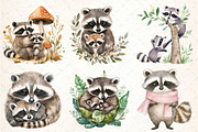 Watercolor Raccoon & Kit Clipart, an Illustration by DreamCafeArt (Thumbnail 4 of 9)