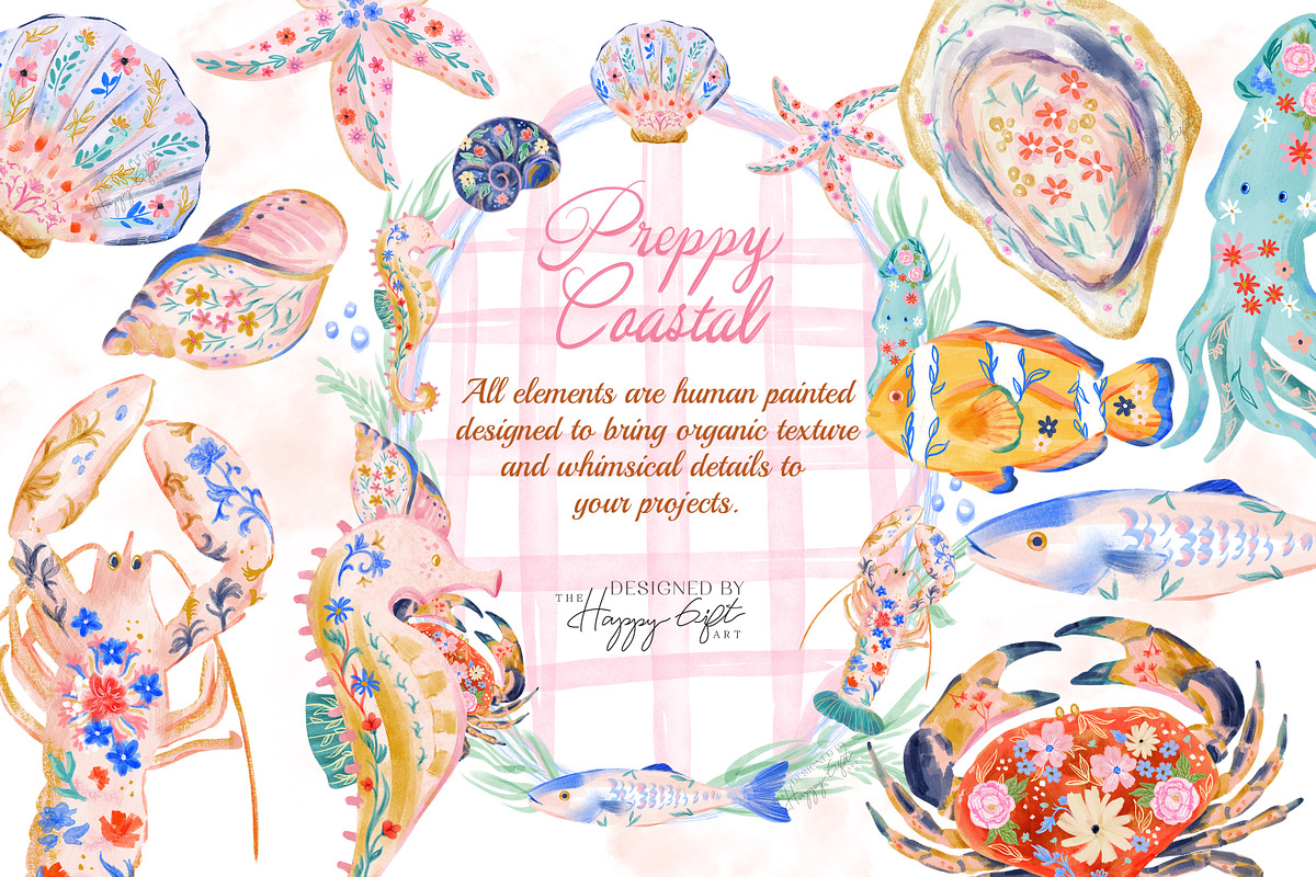 Preppy Coastal Watercolor Clipart, a Decorative Illustration by TheHappyGiftArt (Photo 2 of 10)