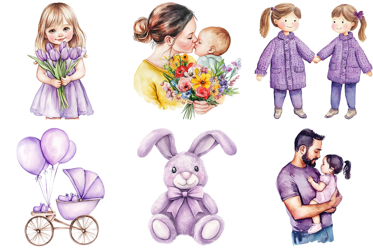 Watercolor Lilac Spring Family PNG, a Person Illustration by Canvas Craft (Photo 3 of 3)