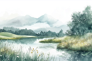Watercolor river in misty mountains, a Nature Photo by MistyDay
