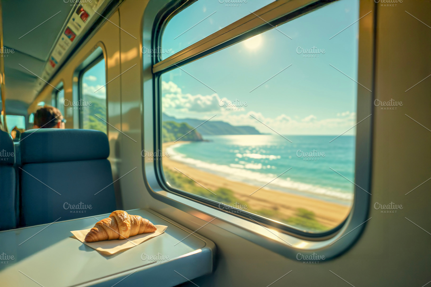Train journey with a croissant, a Photo by rarrarorro