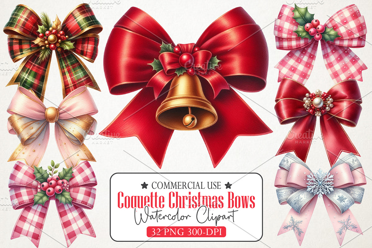 Coquette Christmas Bow Clipart, an Illustration by RobertsArt (Photo 1 of 7)