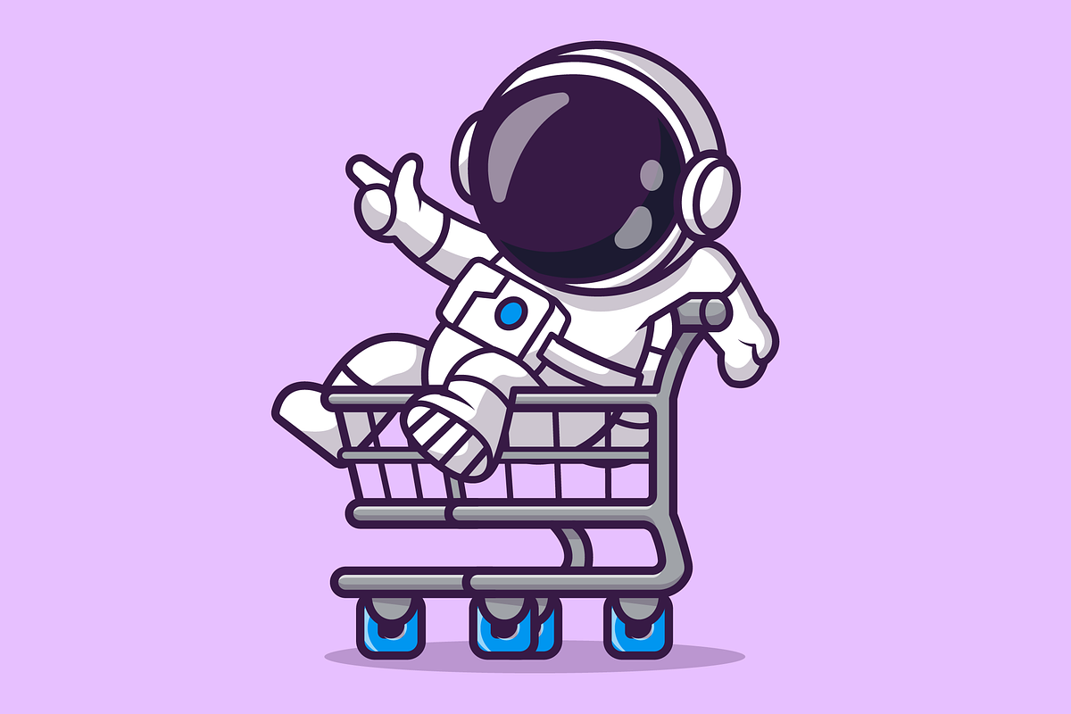 Cute Astronaut Playing With Trolley, a Technology Illustration by Catalyst Labs