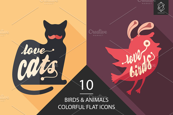 Birds And Animals Flat Icon Set
