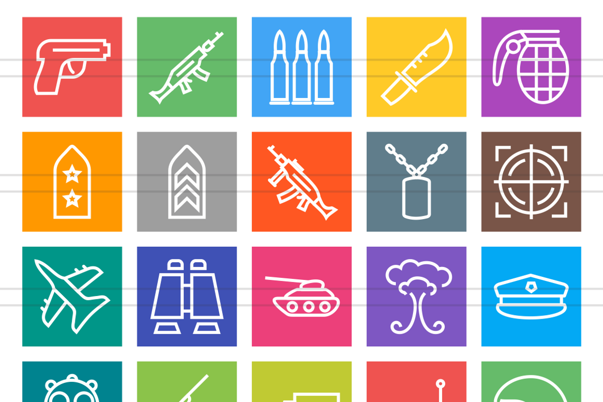 50 Military Line Multicolor Icons preview 2