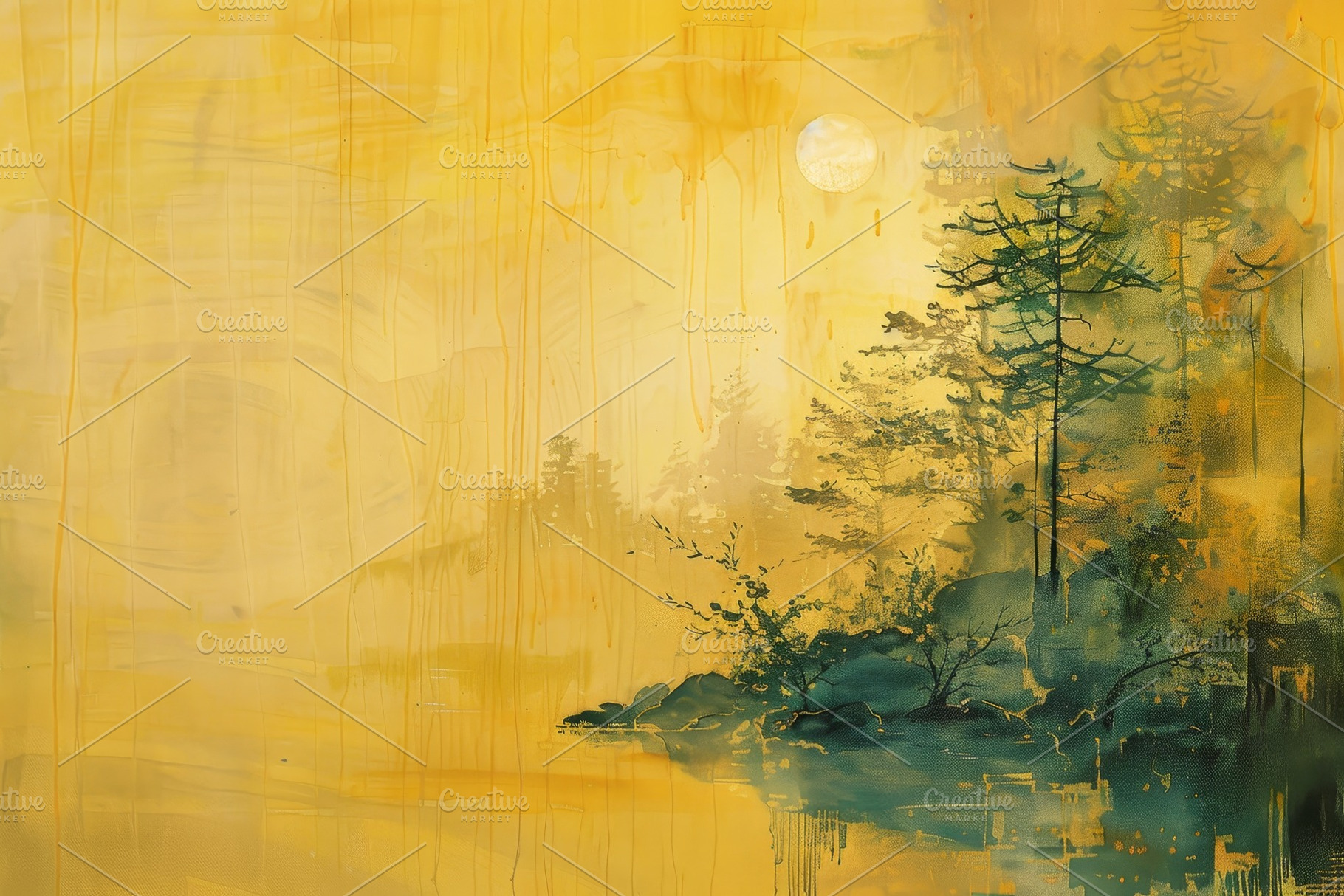 A painting featuring trees and water, a Photo by Iftikhar Alam