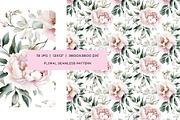 Watercolor pink flowers patterns set, a Pattern Graphic by Art and Funny (Thumbnail 5 of 8)