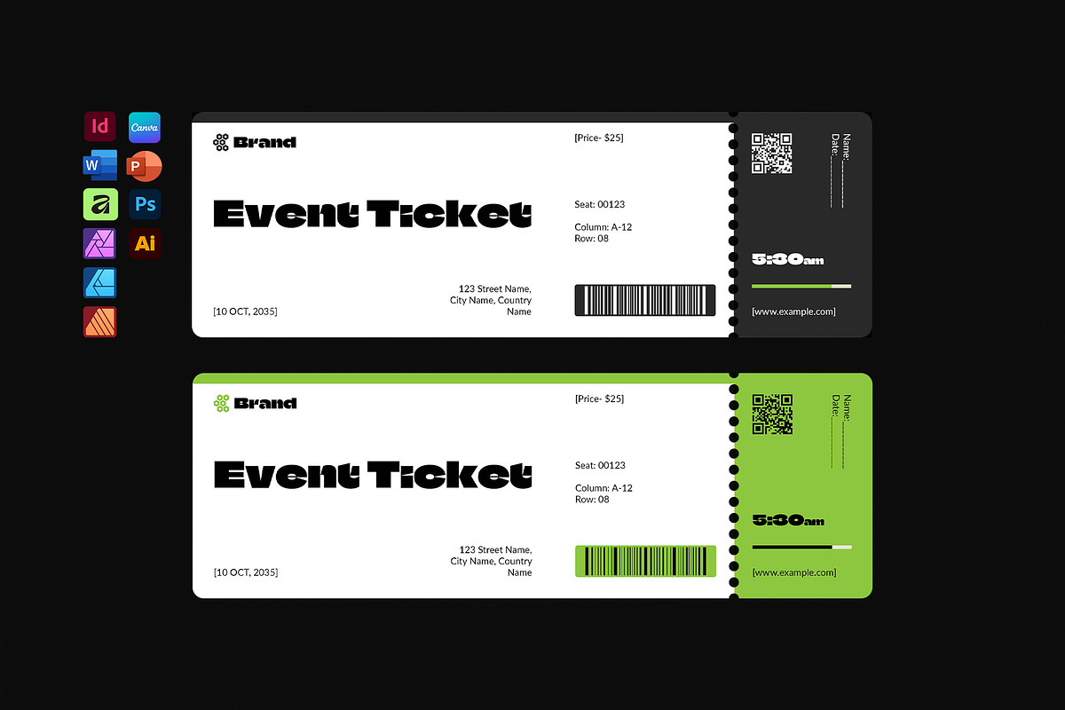 Event Ticket Layout Design Template, a Stationery Template by DesignCrest (Photo 1 of 11)