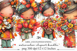 38 Whimsical Girl and Flower Spring, an Illustration by Designking