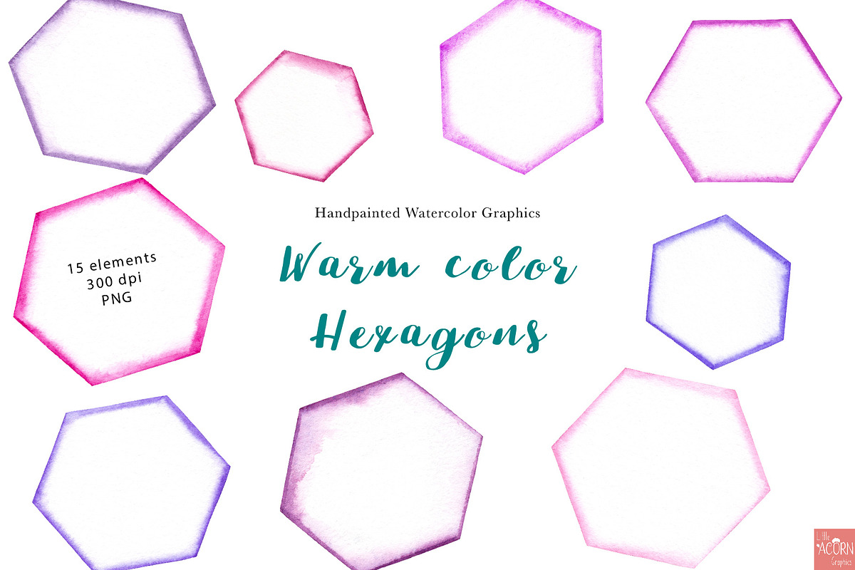 Purple Watercolor Hexagons, an Object Graphic by LittleAcornGraphics (Photo 2 of 5)