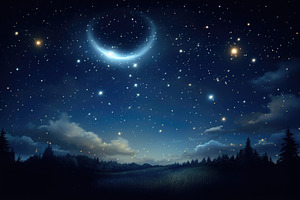 Night sky with moon and stars. Eleme, a Photo by Iftikhar Alam
