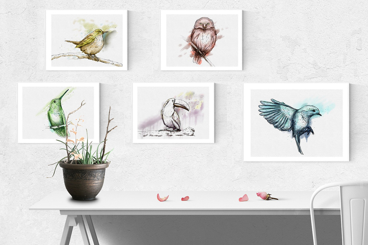 5 Ink Watercolor Birds, an Animal Illustration by Natsuhisui (Photo 2 of 8)