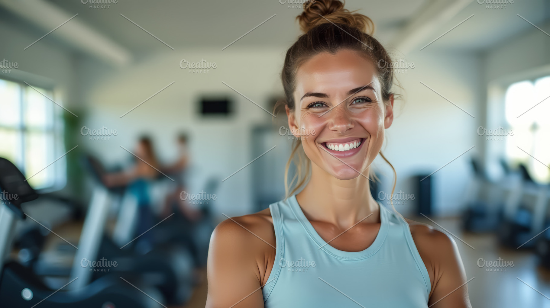 Smiling woman in a modern training, a Sports & Recreation Photo by angellodeco