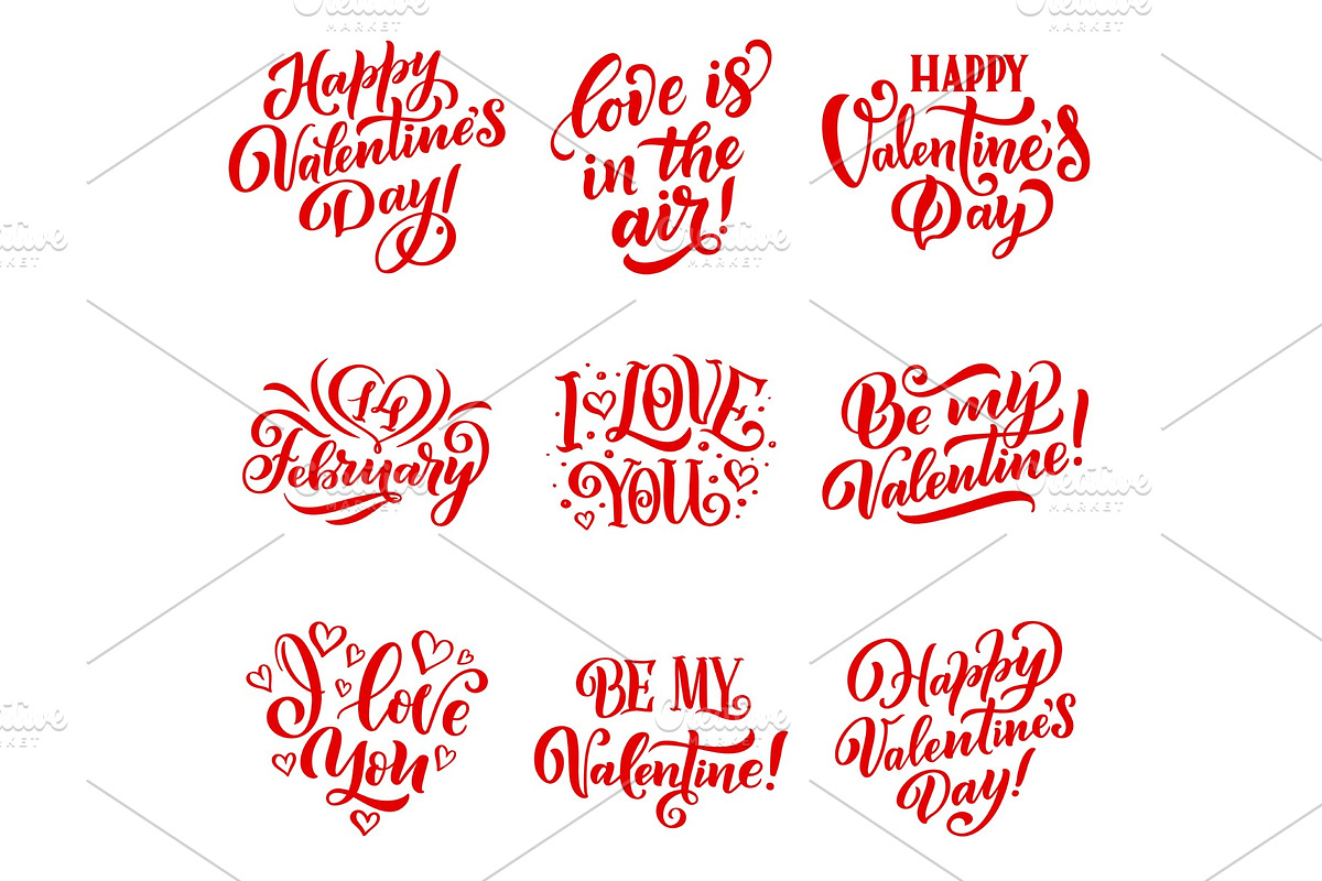 Happy Valentines Day icons lettering, a Decorative Illustration by Vector Tradition