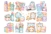 Watercolor School Supplies Clipart, a Decorative Illustration by stickermadness (Thumbnail 3 of 4)