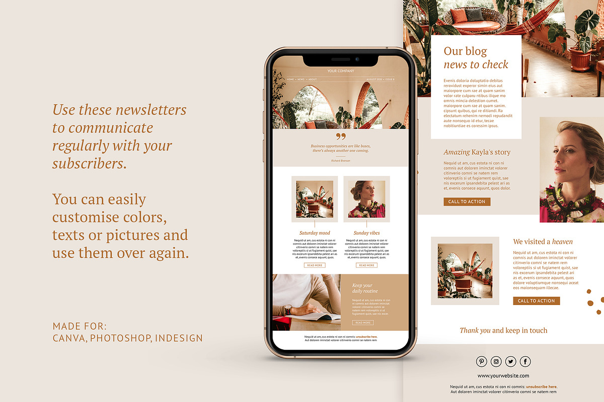 Newsletter / CANVA, PS, INDD / Kayla, an Email Template by Mirazz (Photo 8 of 13)