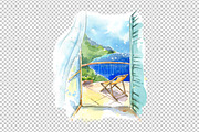 Sea view watercolor illustration, an Illustration by Kamenuka (Thumbnail 2 of 2)