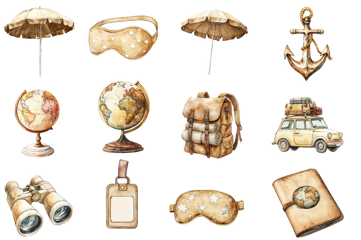 Watercolor Travel Clipart, an Illustration by Designworld (Photo 2 of 6)
