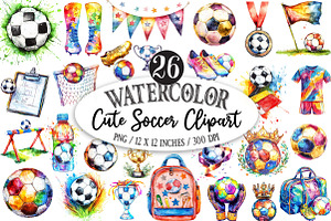 Watercolor Soccer Clipart, a Seasonal Illustration by Designking