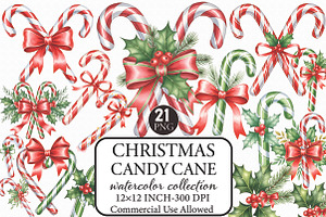 Christmas Candy Cane Clipart, an Illustration by Libby Wishes