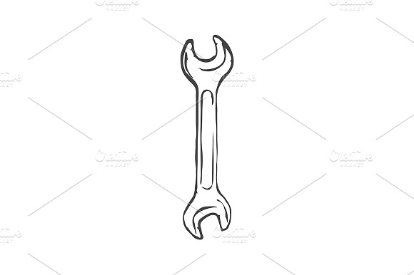 Hand Drawn Wrench Isolated On White