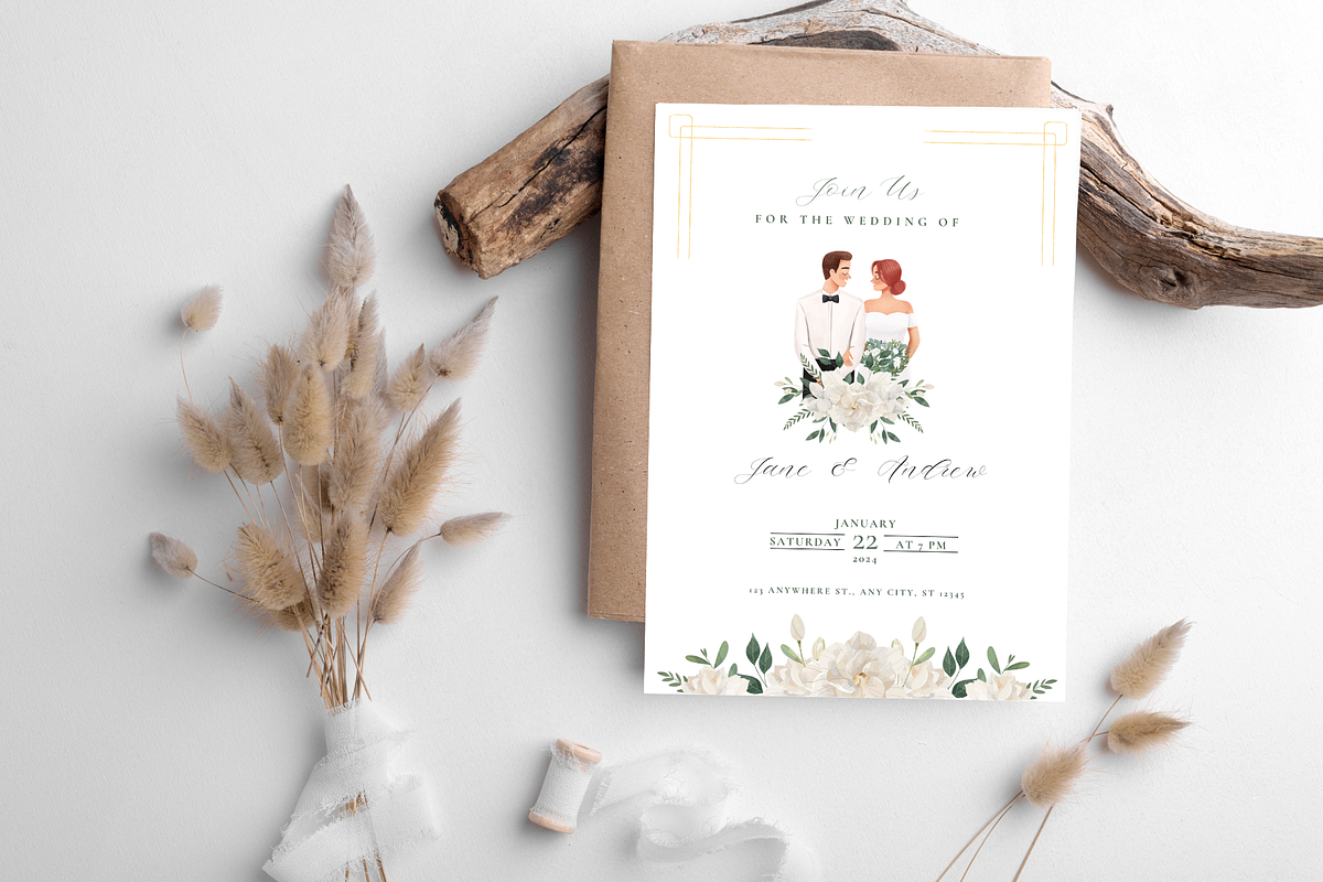 White Floral Wedding Invitation Card, an Invitation Template by TheSimplySereneShop (Photo 4 of 7)