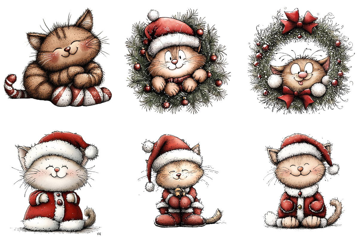 Whimsical Christmas Cat Clipart, a Graphic by CitraGraphics (Photo 3 of 4)