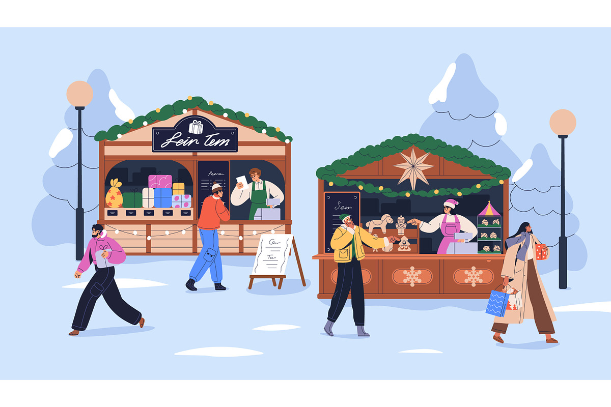 People at Christmas market, fair set, a Seasonal Illustration by Good Studio (Photo 5 of 8)