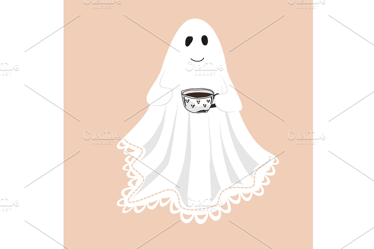 Funny cute lace-sheet ghost with a, a Food Illustration by Toltemara