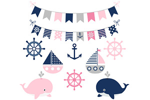 Girl nautical set with whales