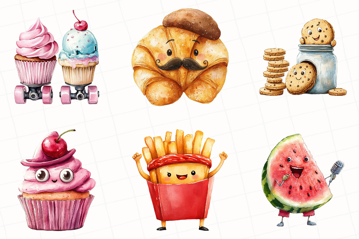 Watercolor Food Characters Clipart, an Illustration by OK Design (Photo 5 of 5)